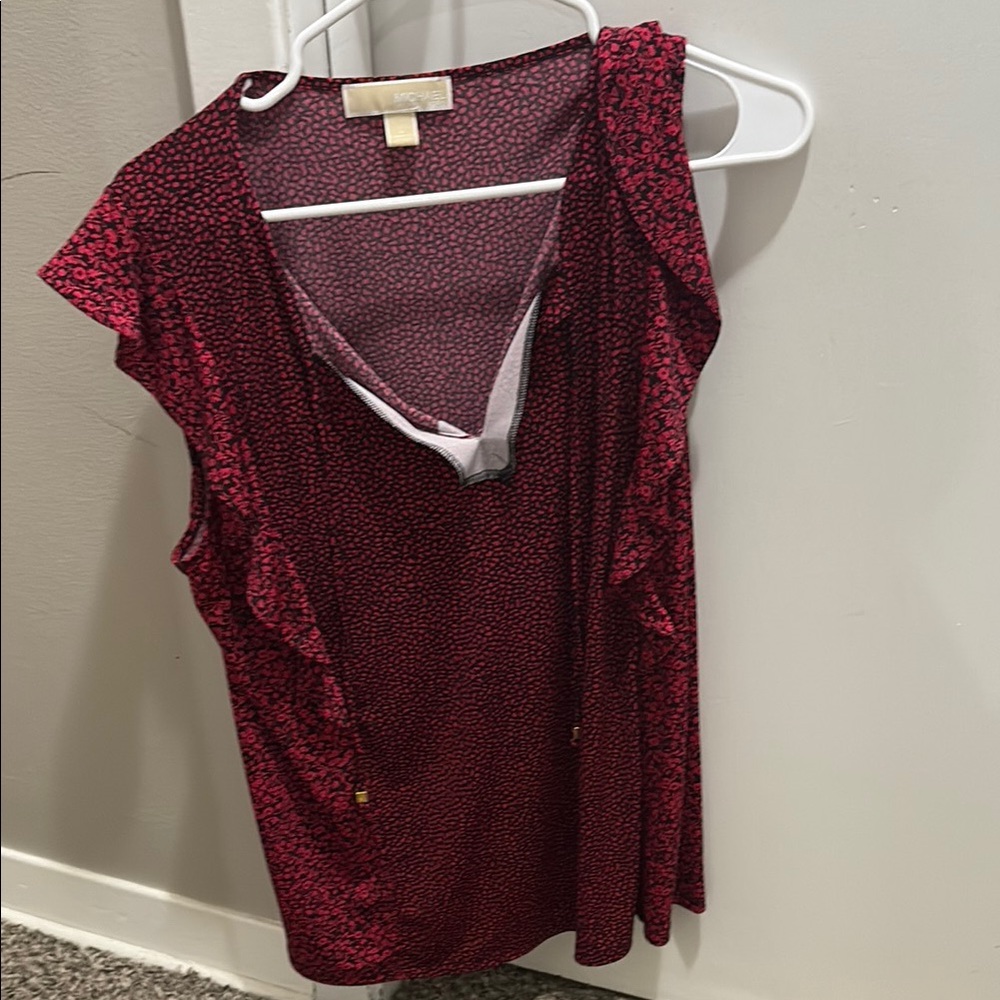 Michael Kors Red and Black Patterned Top